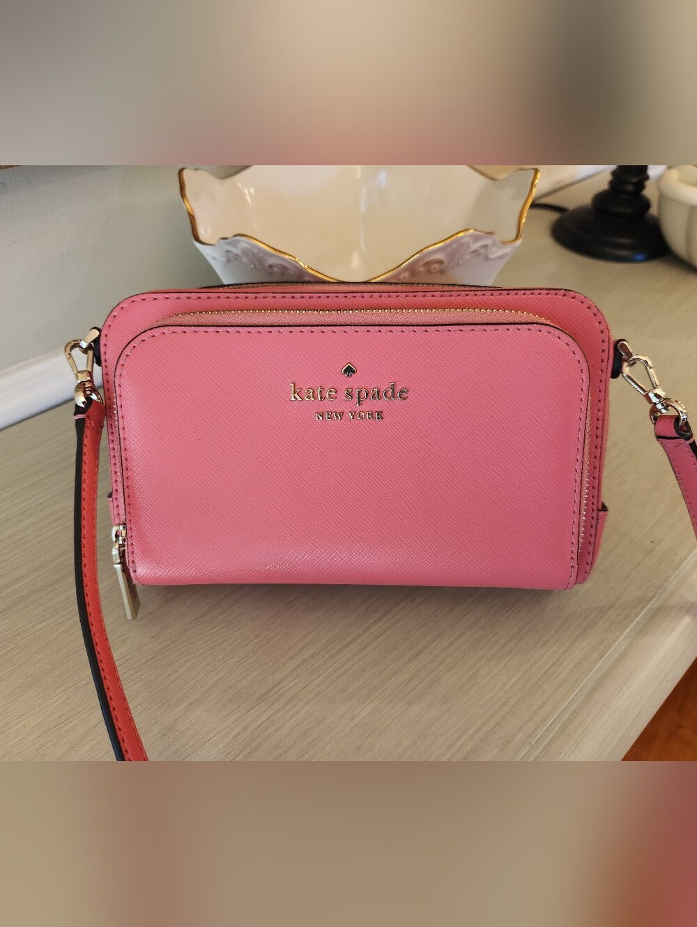Kate Spade Staci Pink Saffiano Mini Crossbody Wallet